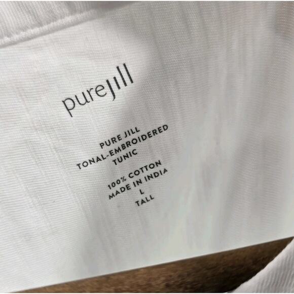 J Jill Tank Top Womens Large Tall White Tank Button Up Tonal Embroidered Tunic - Picture 3 of 10